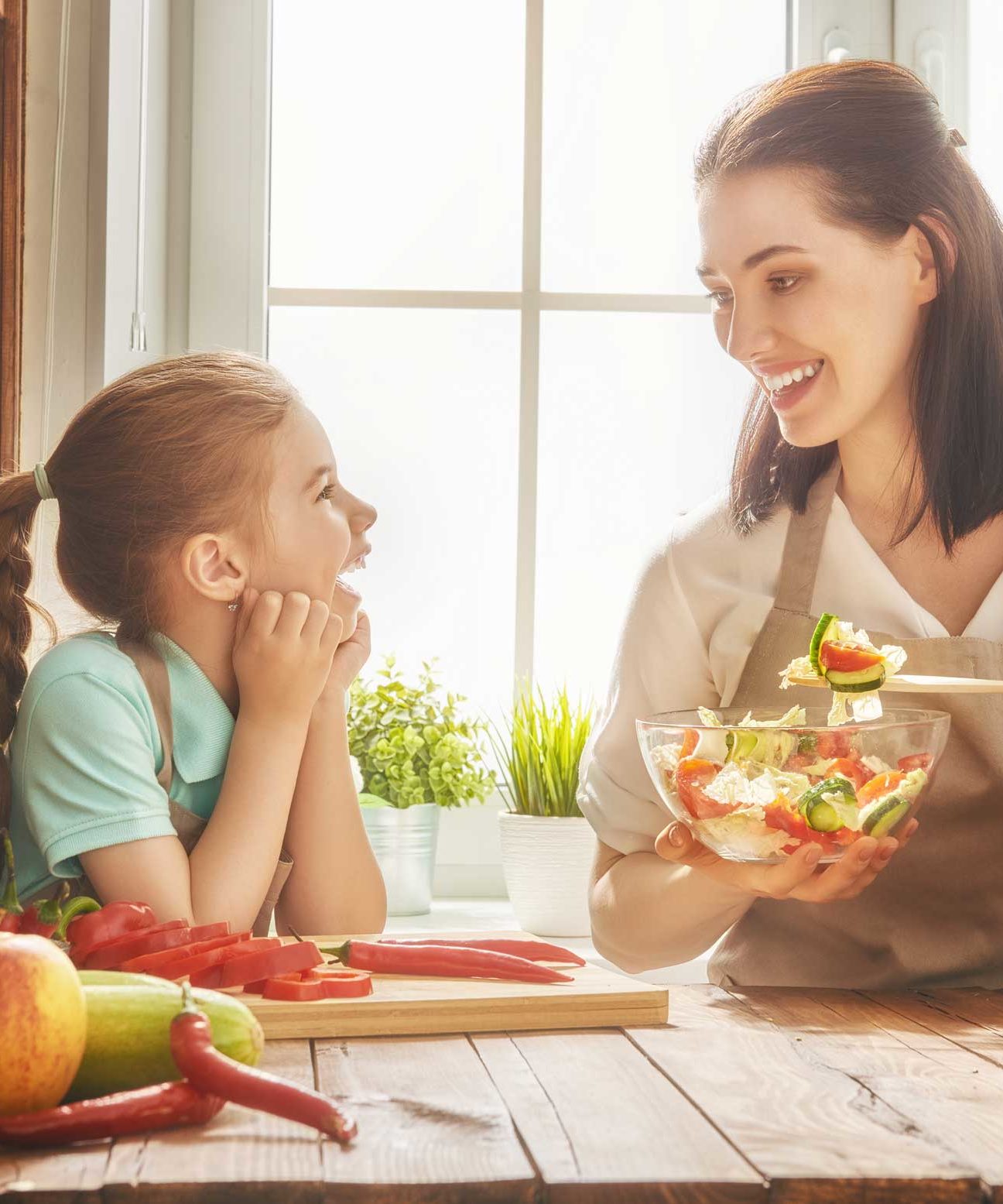 Mother and child cooking 